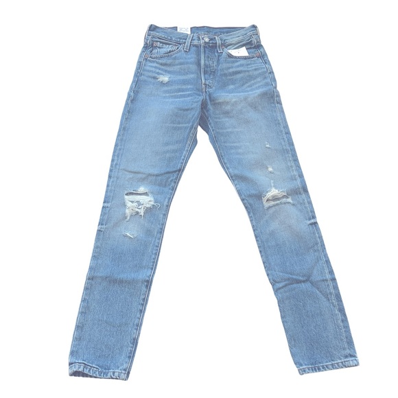 LEVI’S 501 Skinny Leg Button Fly Original Fit 25x30 Whiskering Distressed NEW - Picture 2 of 14